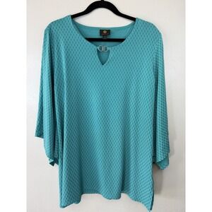 JM Collection‎ Teal Tunic W Raised Black Pattern Size XL